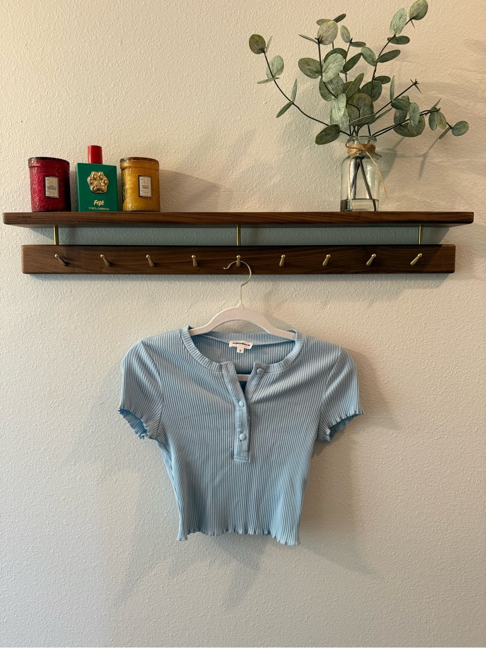 superdown Light Blue Ribbed Henley Crop Top